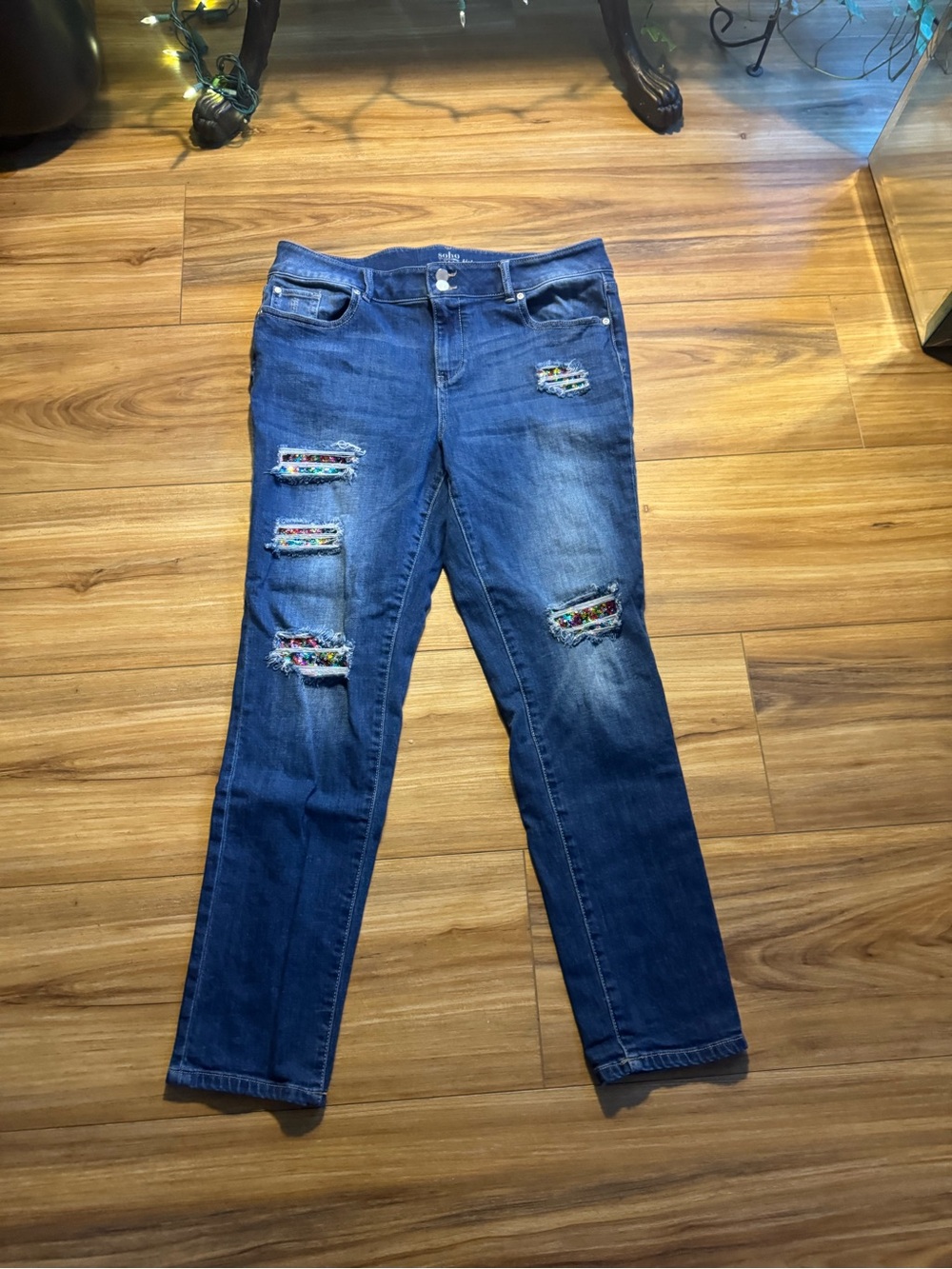 Soho New York & Co. Dark Blue Boyfriend Jeans With Colorful Patch Details